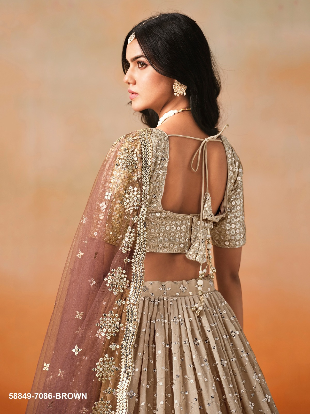 Brown Ombrè Georgette Sequins Lehenga – 58849-7086-Brown