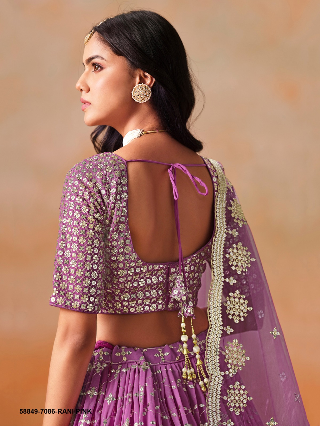 Rani Pink Georgette Sequins Lehenga – 58849-7086-Rani Pink