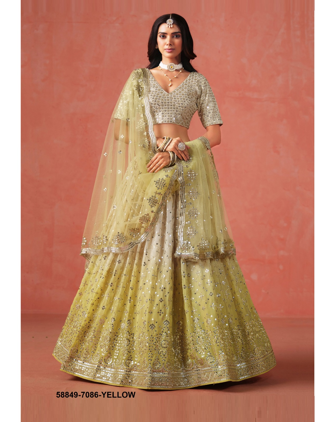 Yellow Georgette Sequins Lehenga – 58849-7086-Yellow