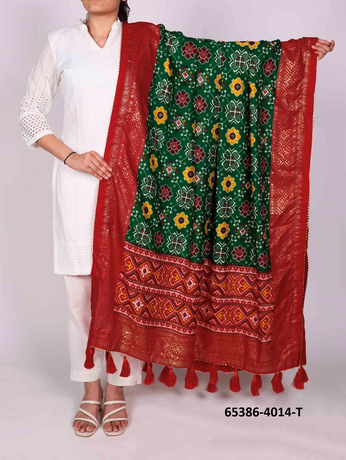 Tussar Silk Bandhani Patola Dupatta - Groen