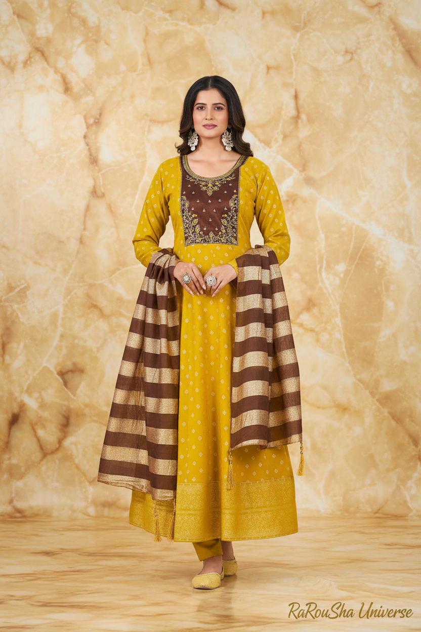 Royal Queen Anarkali Set Yellow editorial