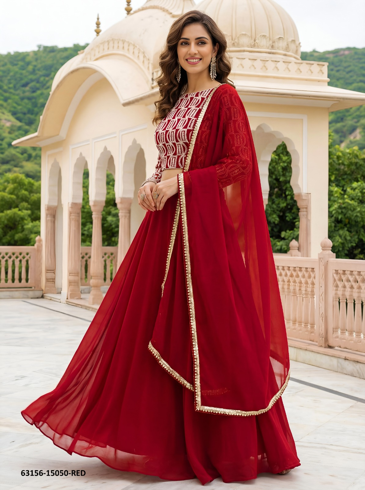 Red Georgette Embroidery Lehenga Set