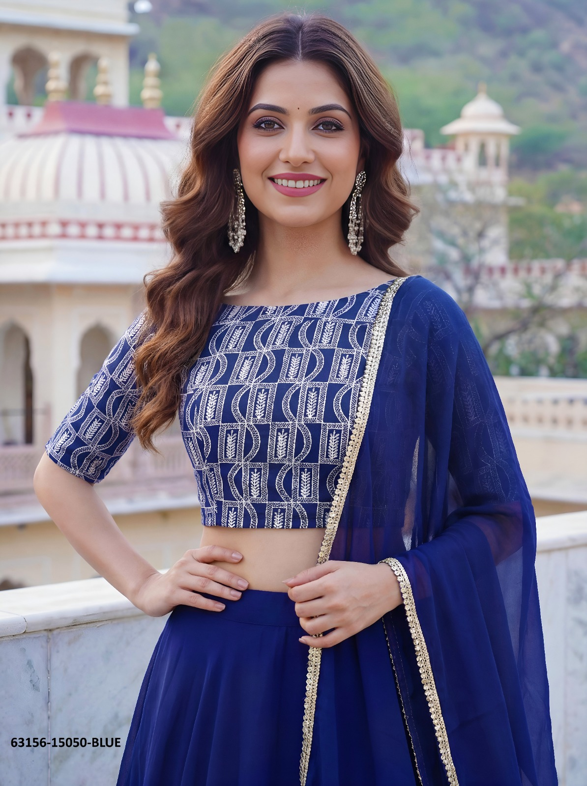 Navy Blue Georgette Embroidery Lehenga Set
