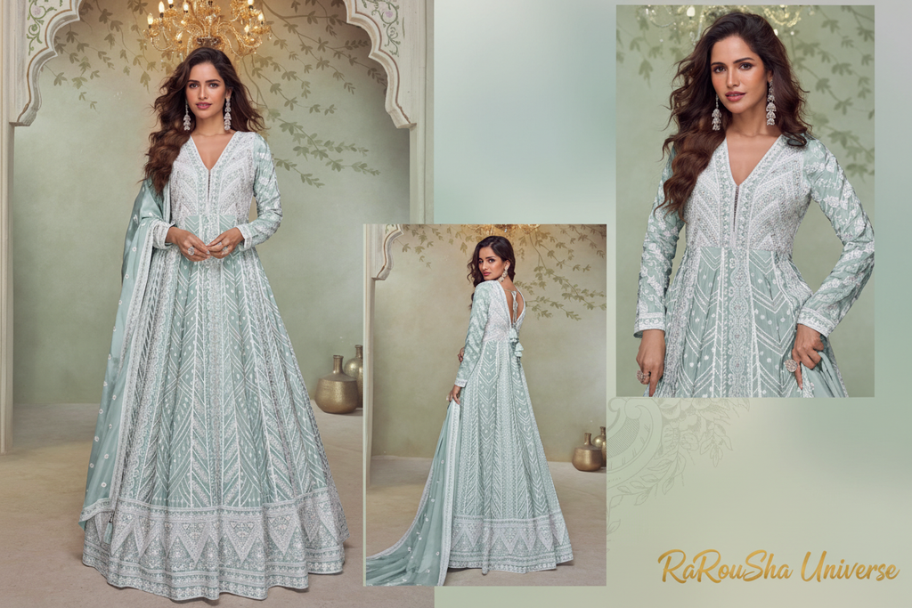 Floral Anarkali Jurk Mint - collage