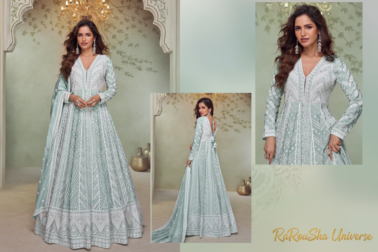 Floral Anarkali Jurk Mint - collage