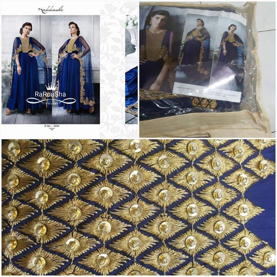 Dames Indiase Jurk Semi-Stitch – Exclusief Designer Marineblauw/Goud