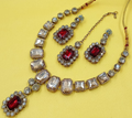 Antiek Goud Kristal Sieradenset | Ketting & Oorbellen Ruby Rood