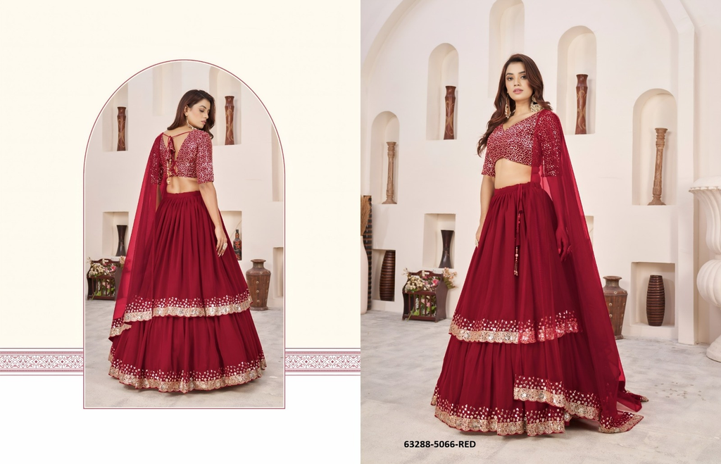 Red Georgette Sequins Lehenga Set