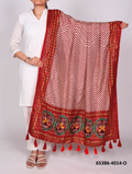 Tussar Silk Bandhani Patola Dupatta - Crème Zigzag