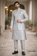 Heren Kurta Pajama met Jacket - Zilvergrijs Prince Jacket (142008)