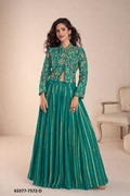 Teal Green Vichitra Silk Choli & Skirt Set