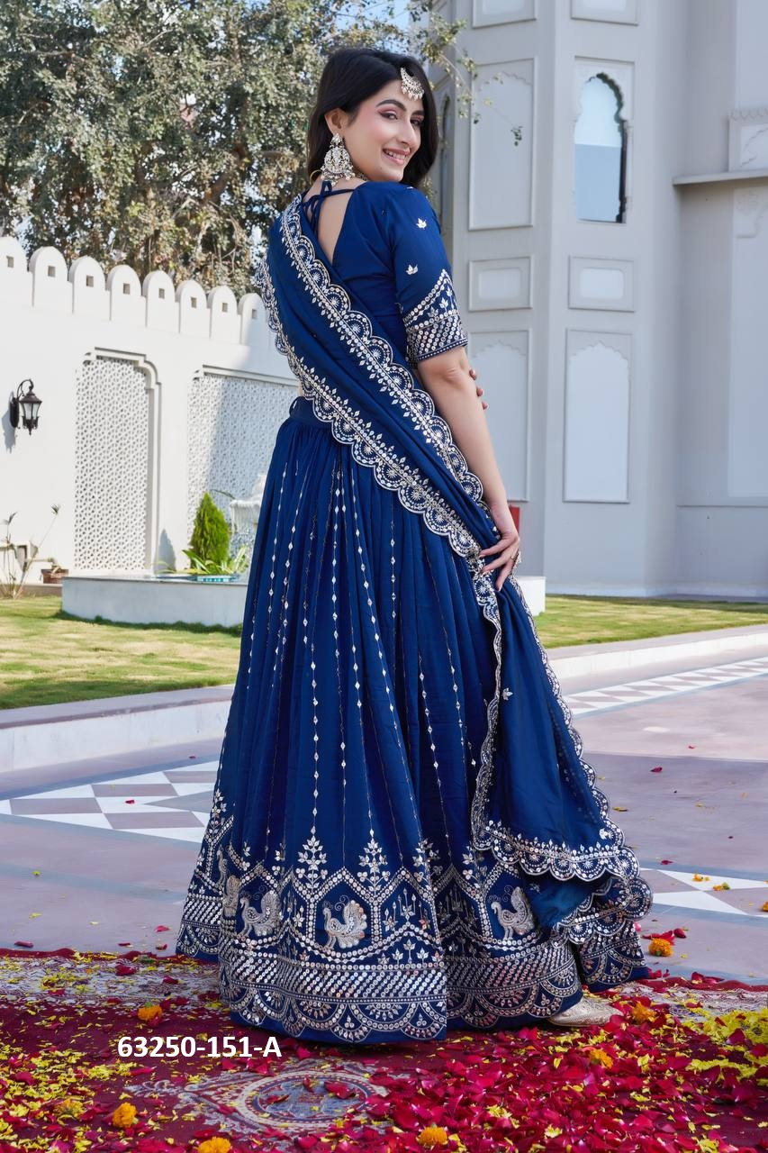 Royal Blue Vichitra Silk Embroidery Lehenga Set