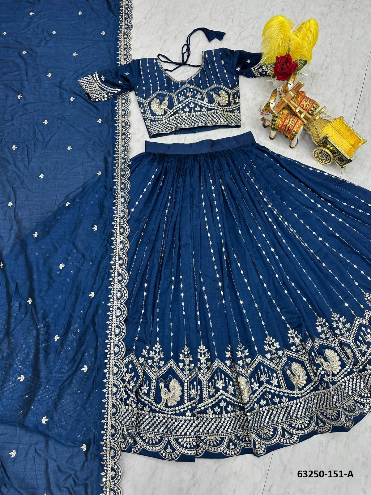 Royal Blue Vichitra Silk Embroidery Lehenga Set