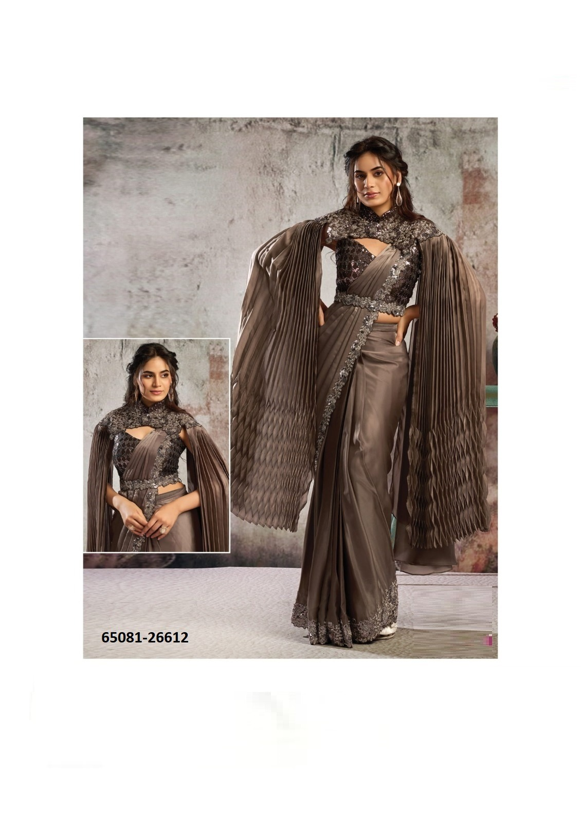 SELENE Ready-to-Wear Saree – Donkerbruin/Brons