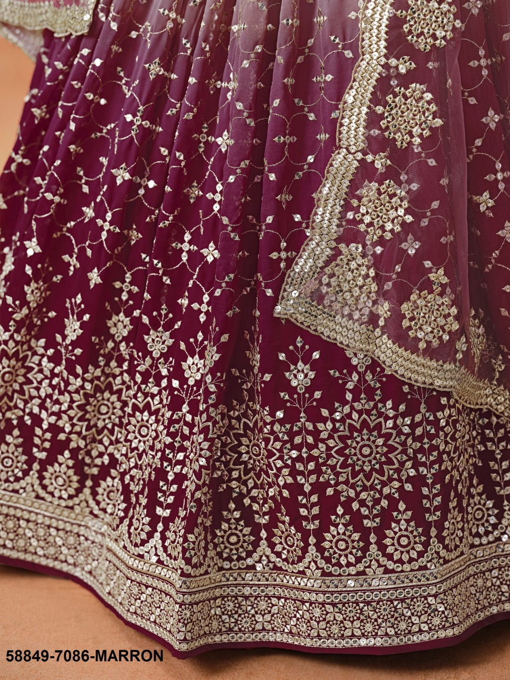 Marron Ombré Georgette Sequins Lehenga – 58849-7086-Marron
