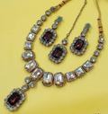 Antiek Goud Kristal Sieradenset | Ketting & Oorbellen Bordeaux Wijnrood