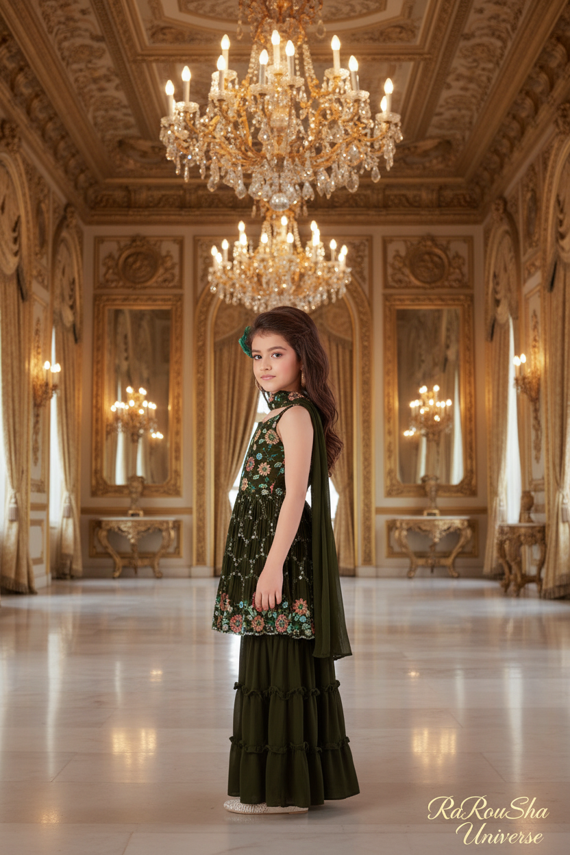 Little Lady Zwart Bloemen Sharara - paleis zijaanzicht pose