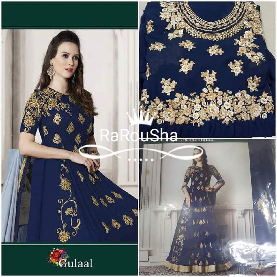 Dames Indiase Jurk Semi-Stitch – Exclusief Designer Marineblauw