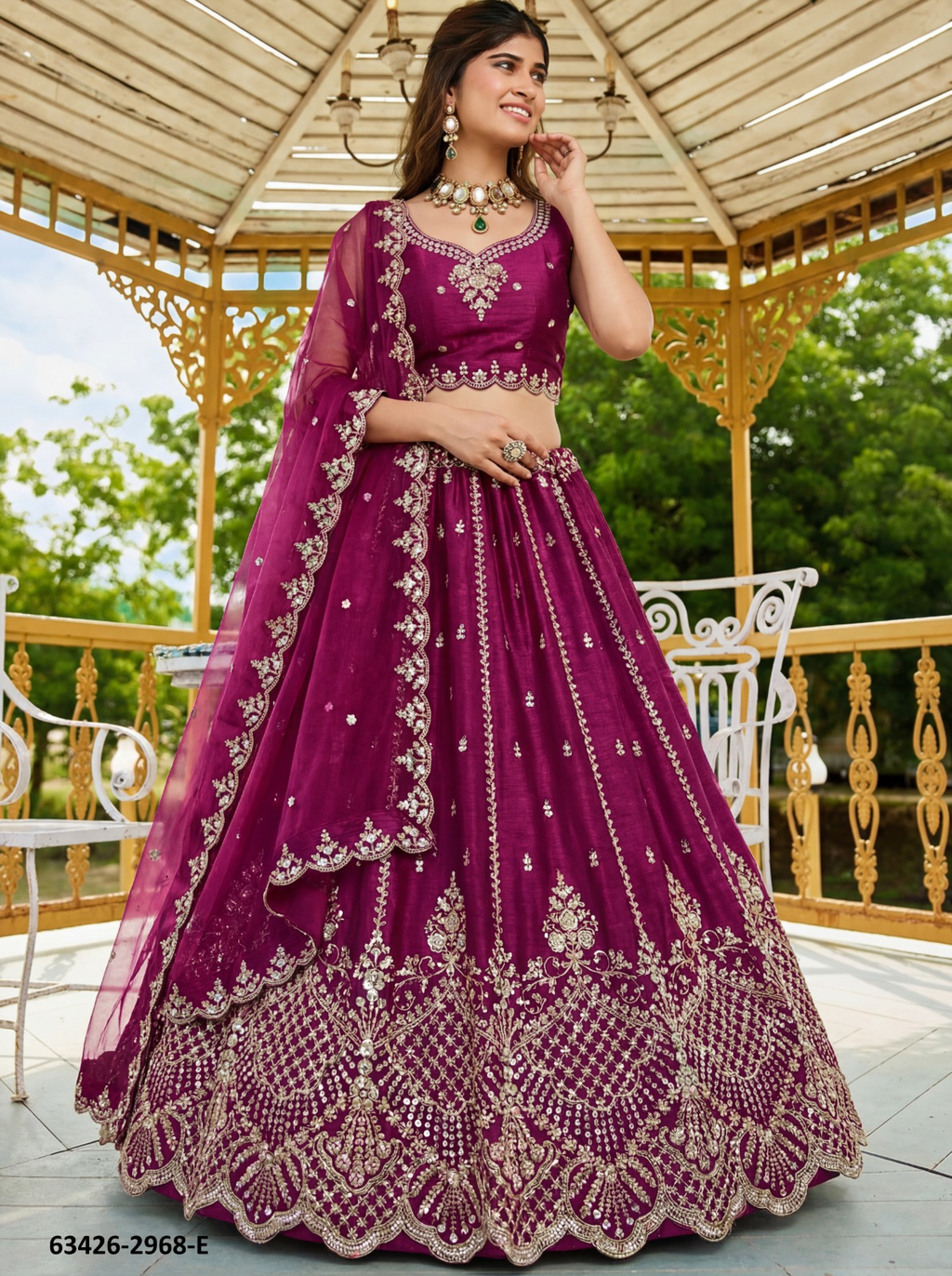 Wine Magenta Satin Lehenga – 63426-2968-E