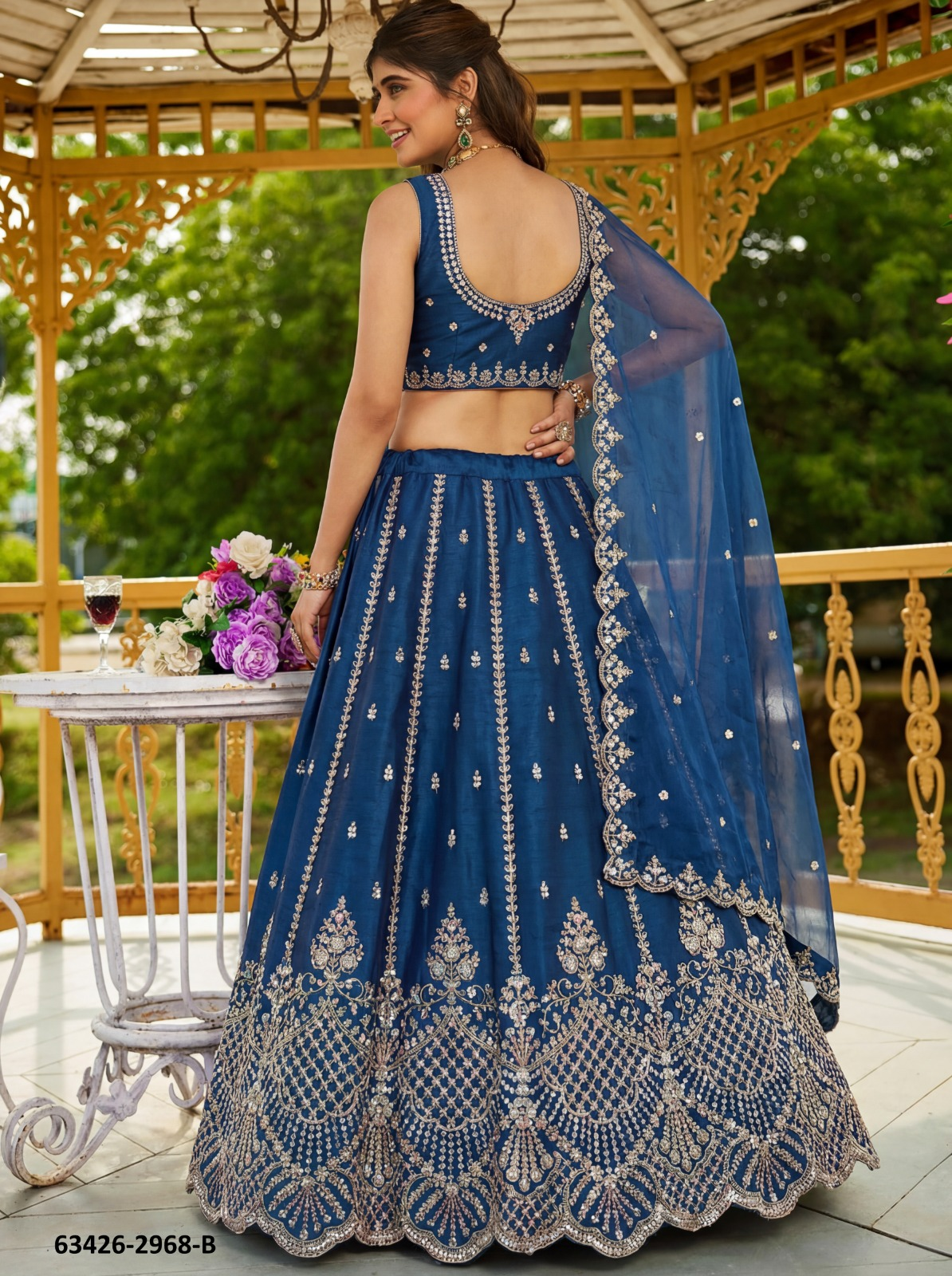 Blue Satin Lehenga – 63426-2968-B