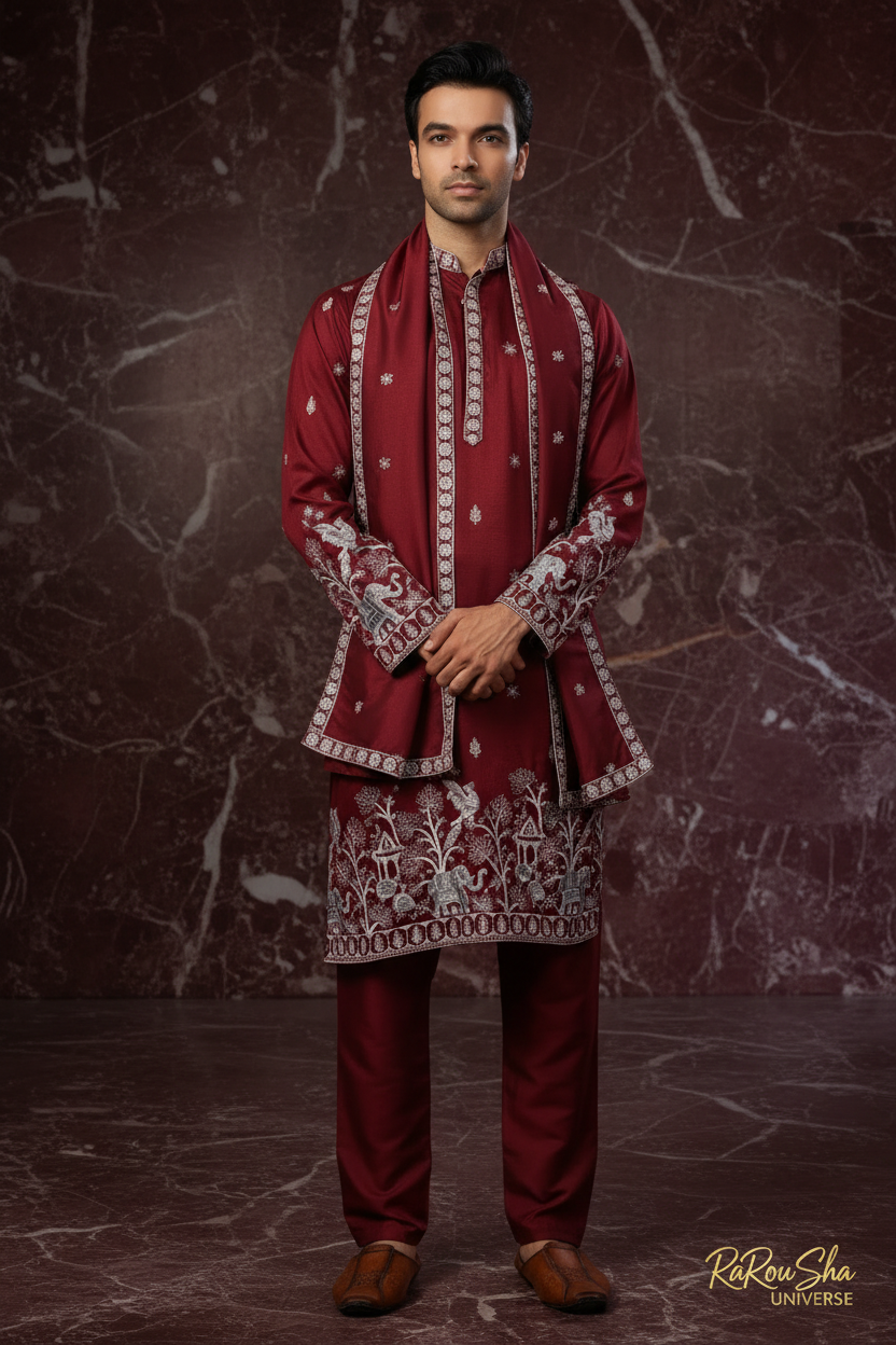 Kurta Pyjama Dupatta Bordeauxrood - Foto 1