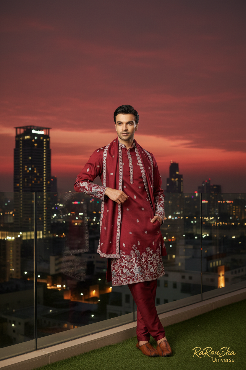 Kurta Pyjama Dupatta Bordeauxrood - Foto 2