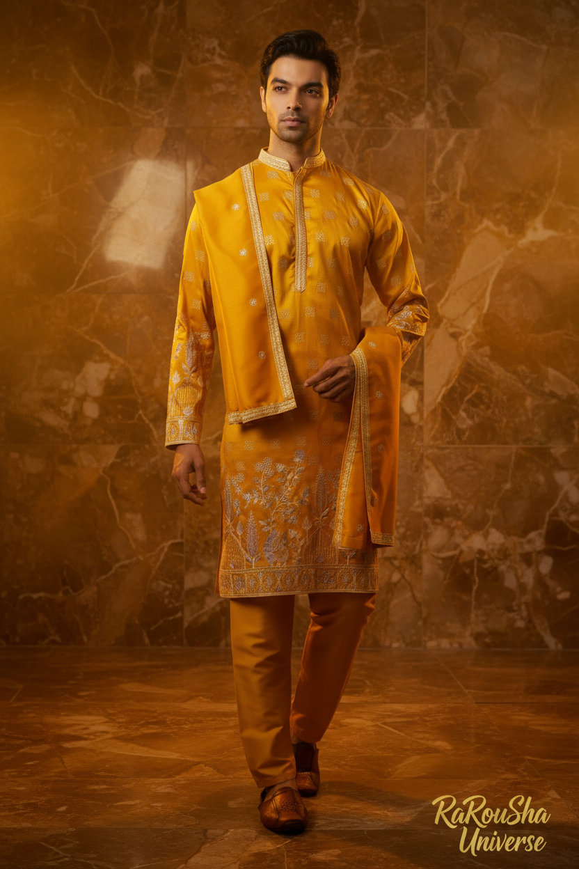 Kurta Pyjama Dupatta Geel/Goud - Foto 1