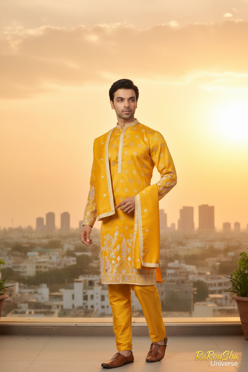 Kurta Pyjama Dupatta Geel/Goud - Foto 2