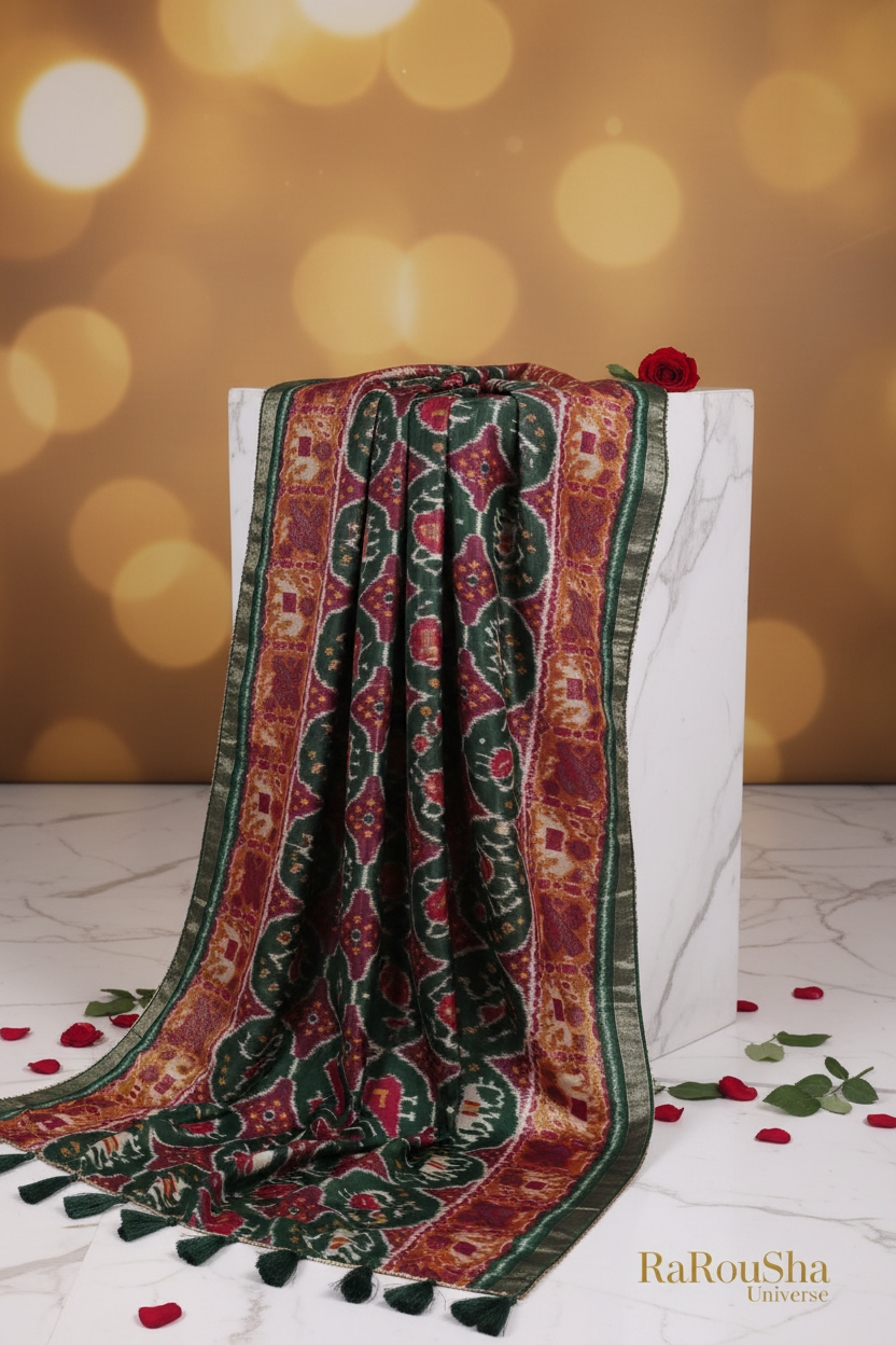Luxe bordeaux groen ovale ikat dupatta wit marmer editorial RaRouSha