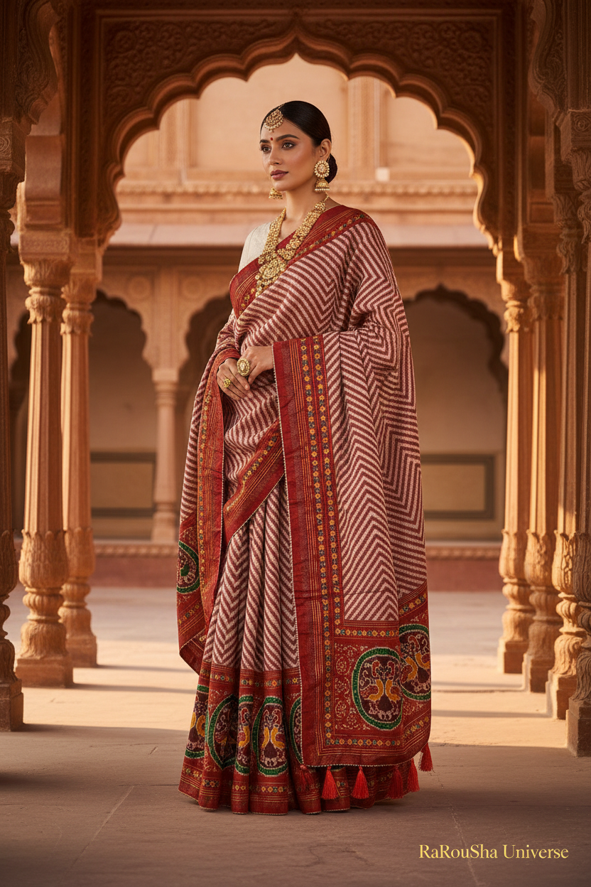 Luxe crème rood zigzag dupatta Rajasthani haveli editorial RaRouSha