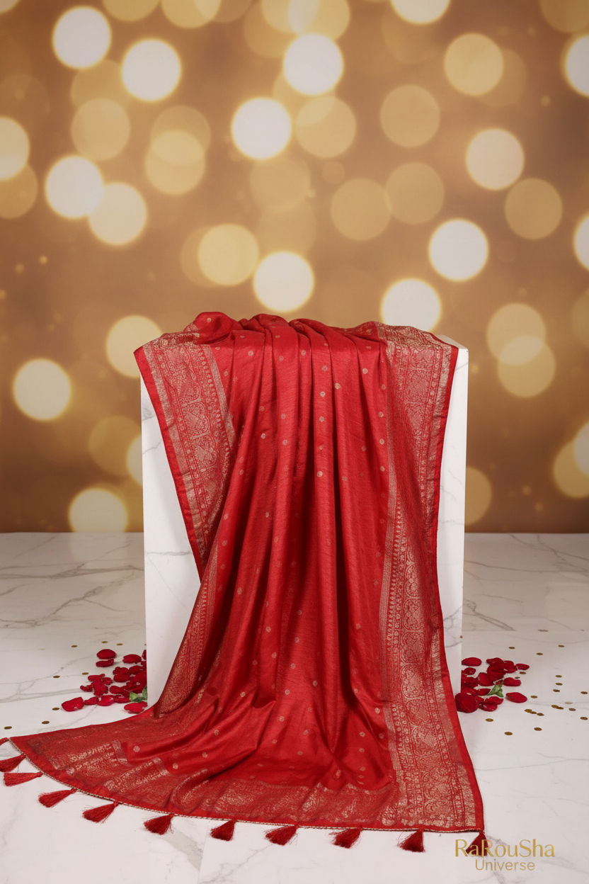 Luxe dieprode zari buti dupatta wit marmer editorial RaRouSha