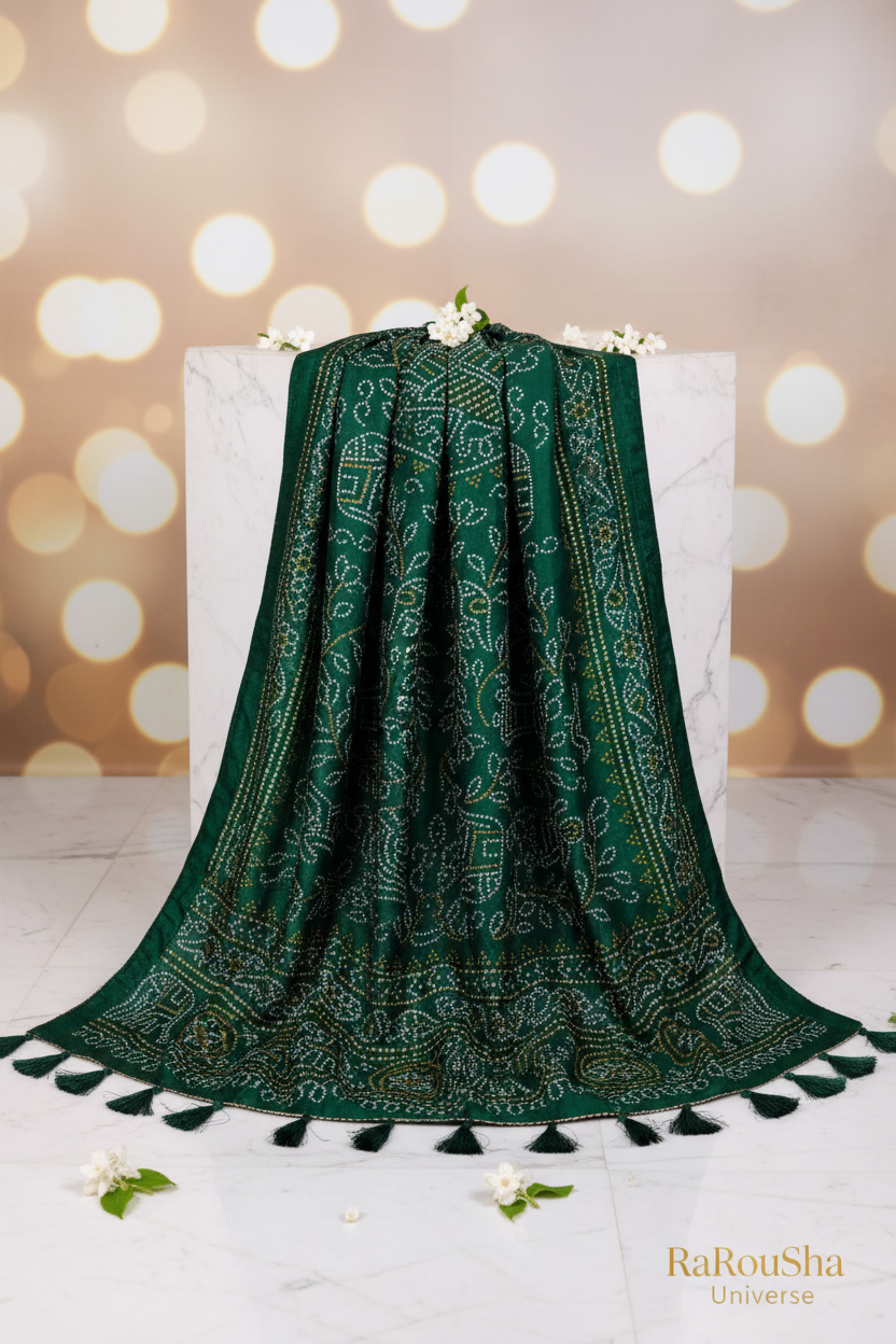 Luxe donkergroene bandhani dupatta wit marmer editorial RaRouSha