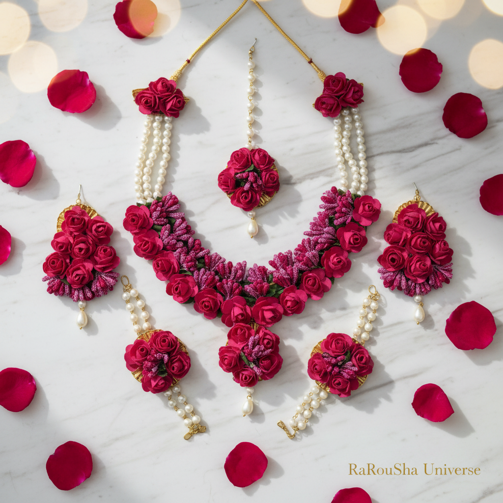 Luxe fuchsia bloemen bruidset wit marmer RaRouSha