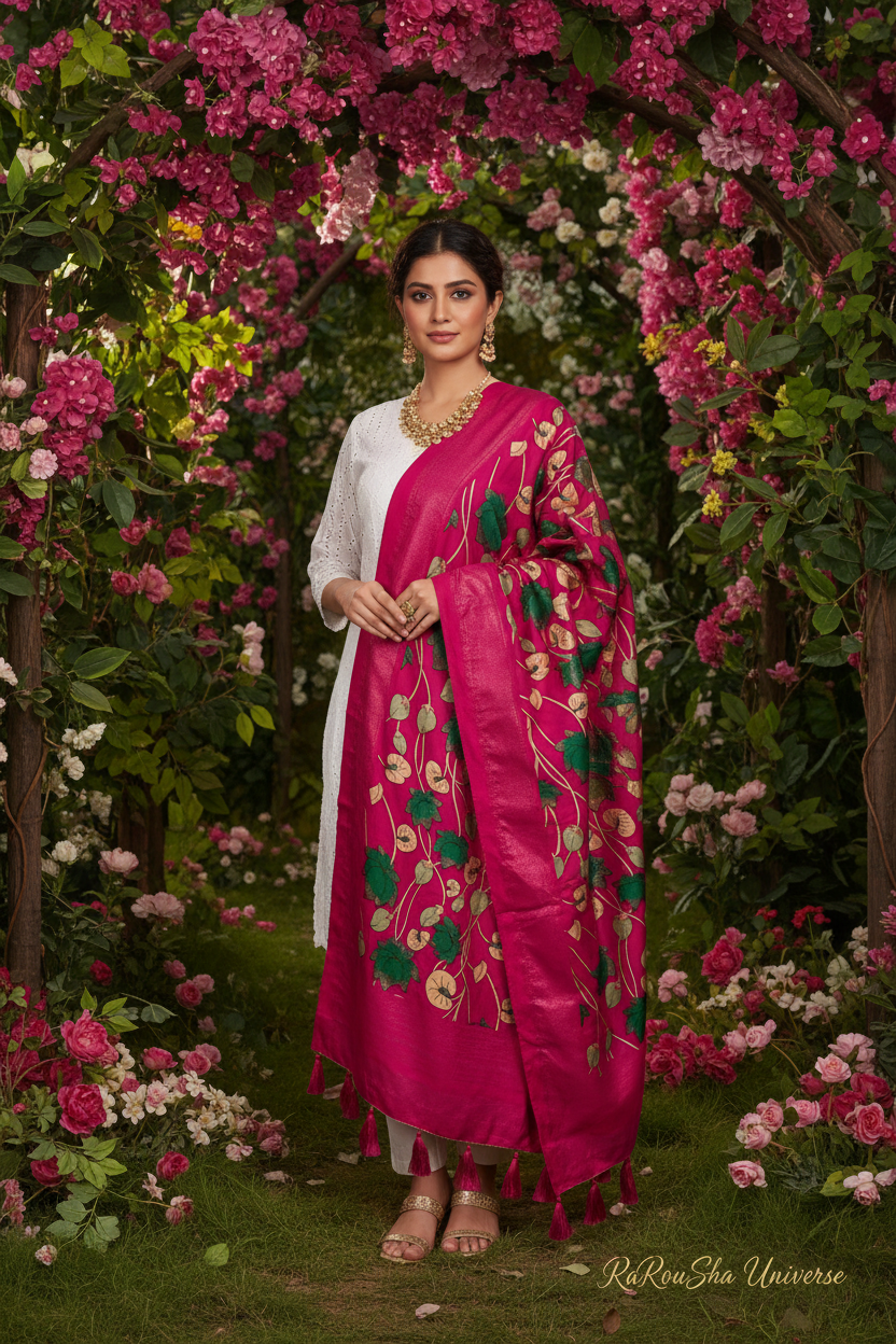 Luxe fuchsia botanische dupatta tuin lifestyle editorial RaRouSha