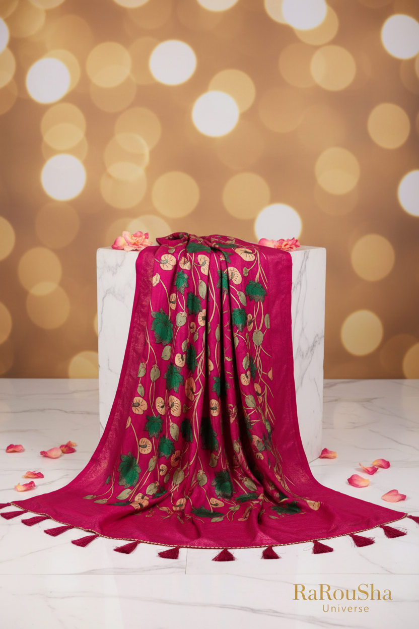 Luxe fuchsia botanische dupatta wit marmer editorial RaRouSha