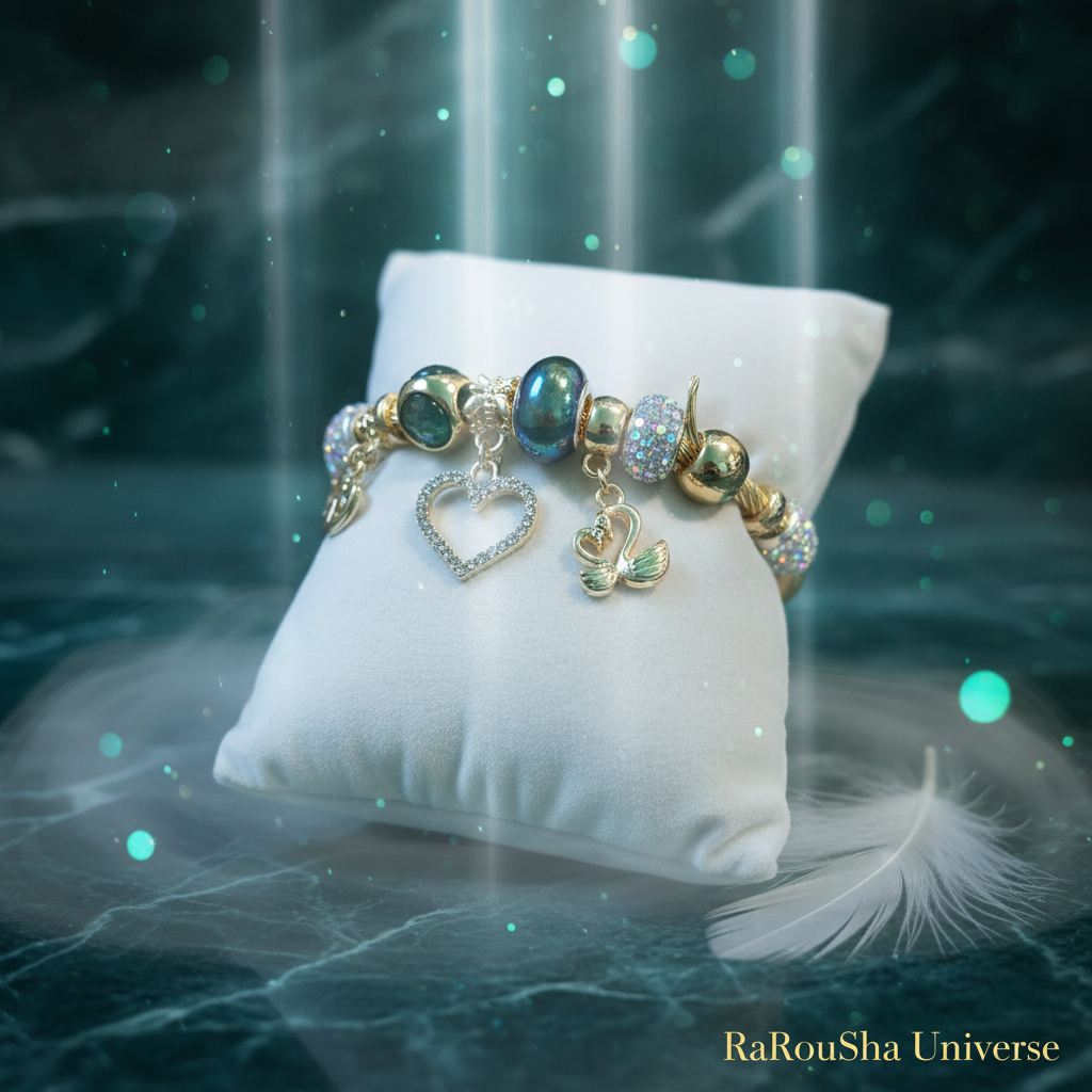 Luxe gouden bangle close-up zwaan hartje RaRouSha
