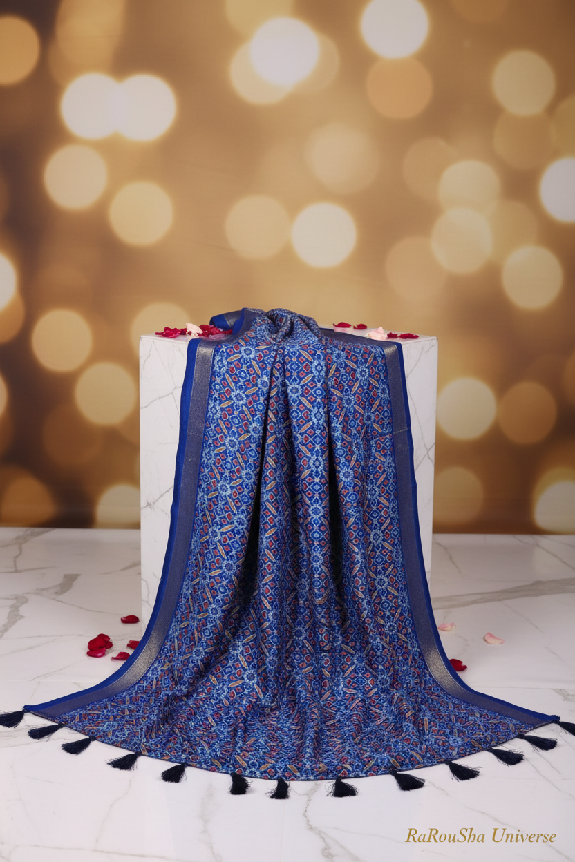 Luxe kobaltblauwe patola dupatta marmer editorial RaRouSha