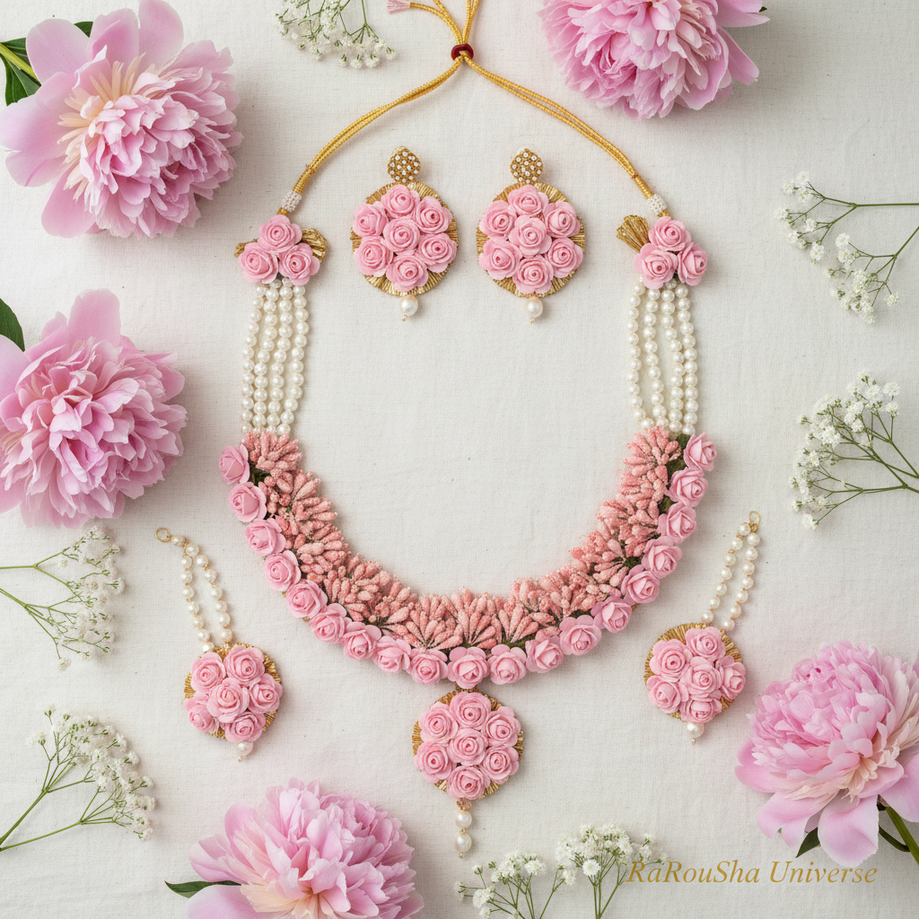 Luxe roze bloemen bruidset flat lay linnen RaRouSha