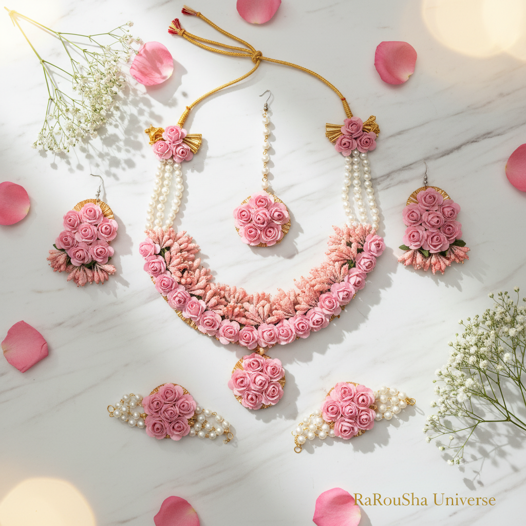 Luxe roze bloemen bruidset wit marmer RaRouSha