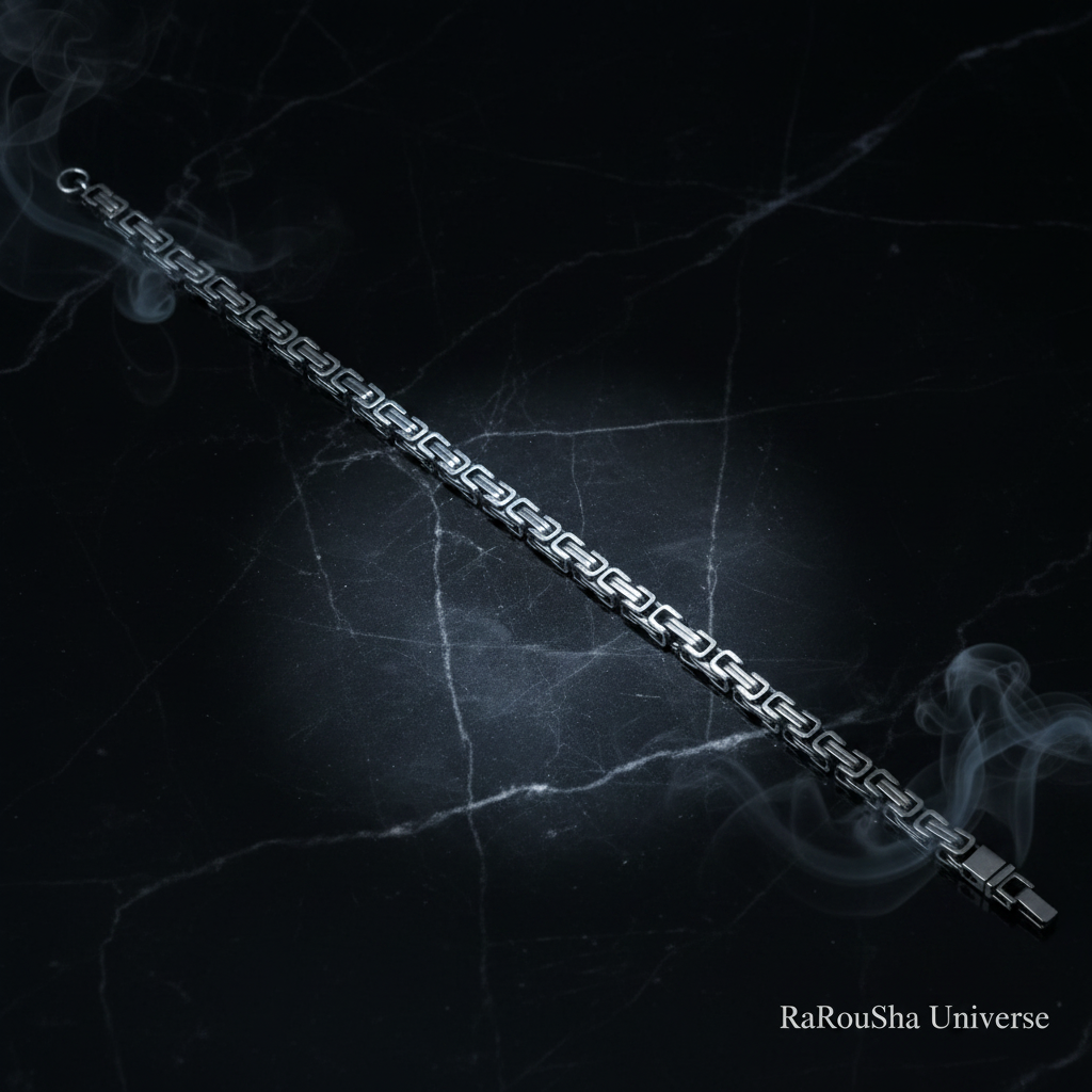 Luxe stalen byzantijnse ketting diagonaal spotlight RaRouSha