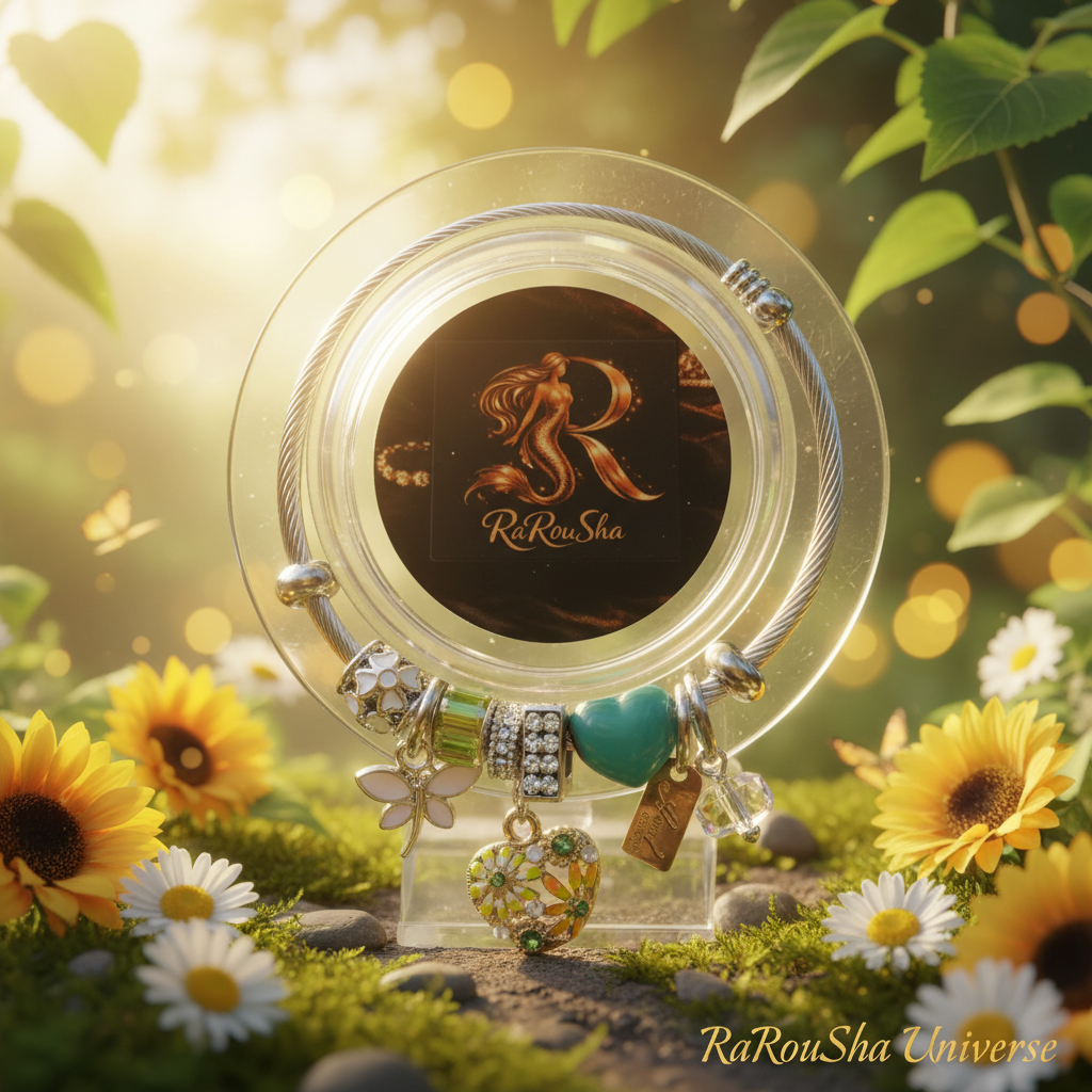 Luxe zilveren bangle zonnebloem tuin RaRouSha