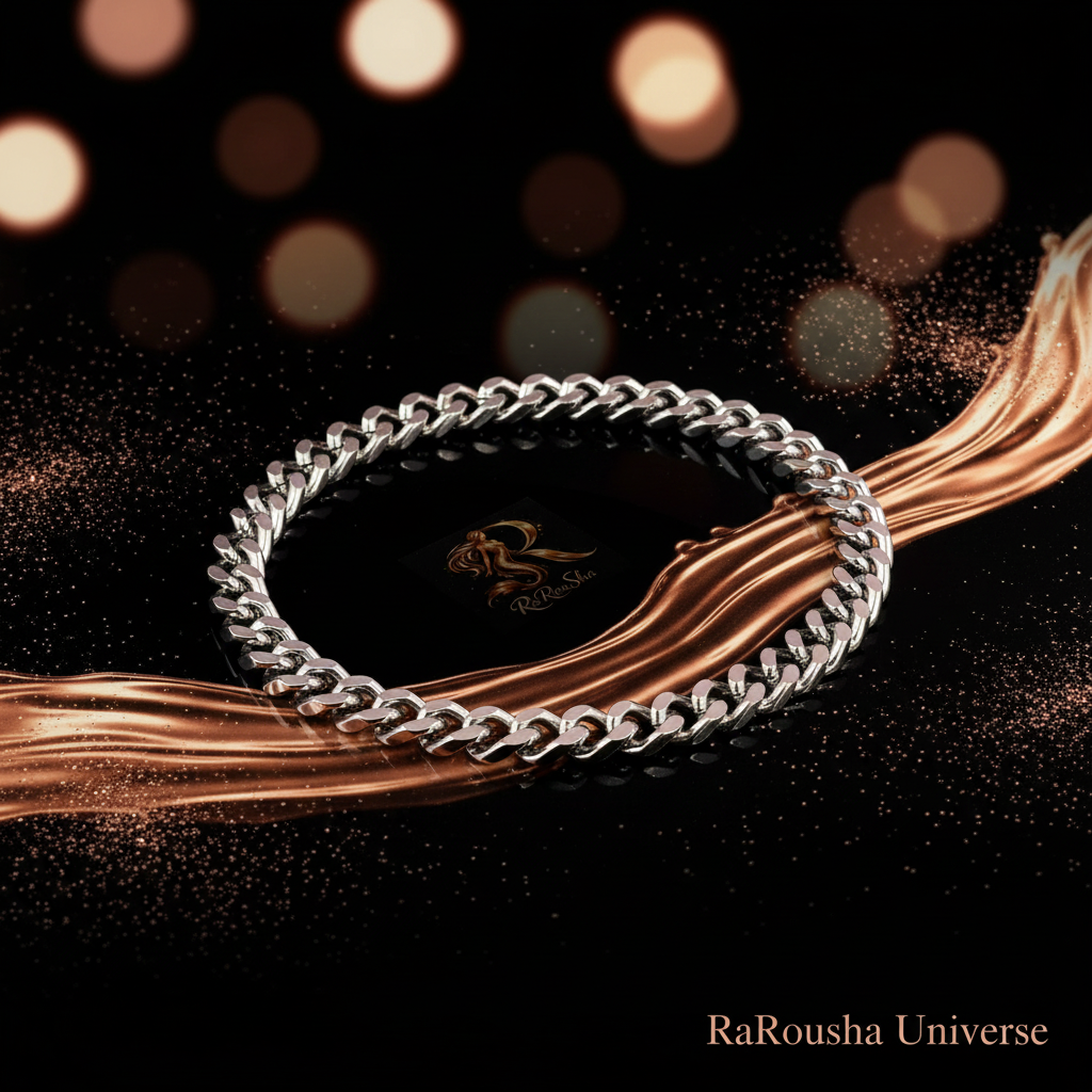 Luxe zilveren curb armband zwart rose-goud RaRouSha