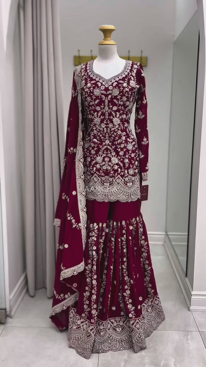 Dames Sharara Set — Bordeaux Rood