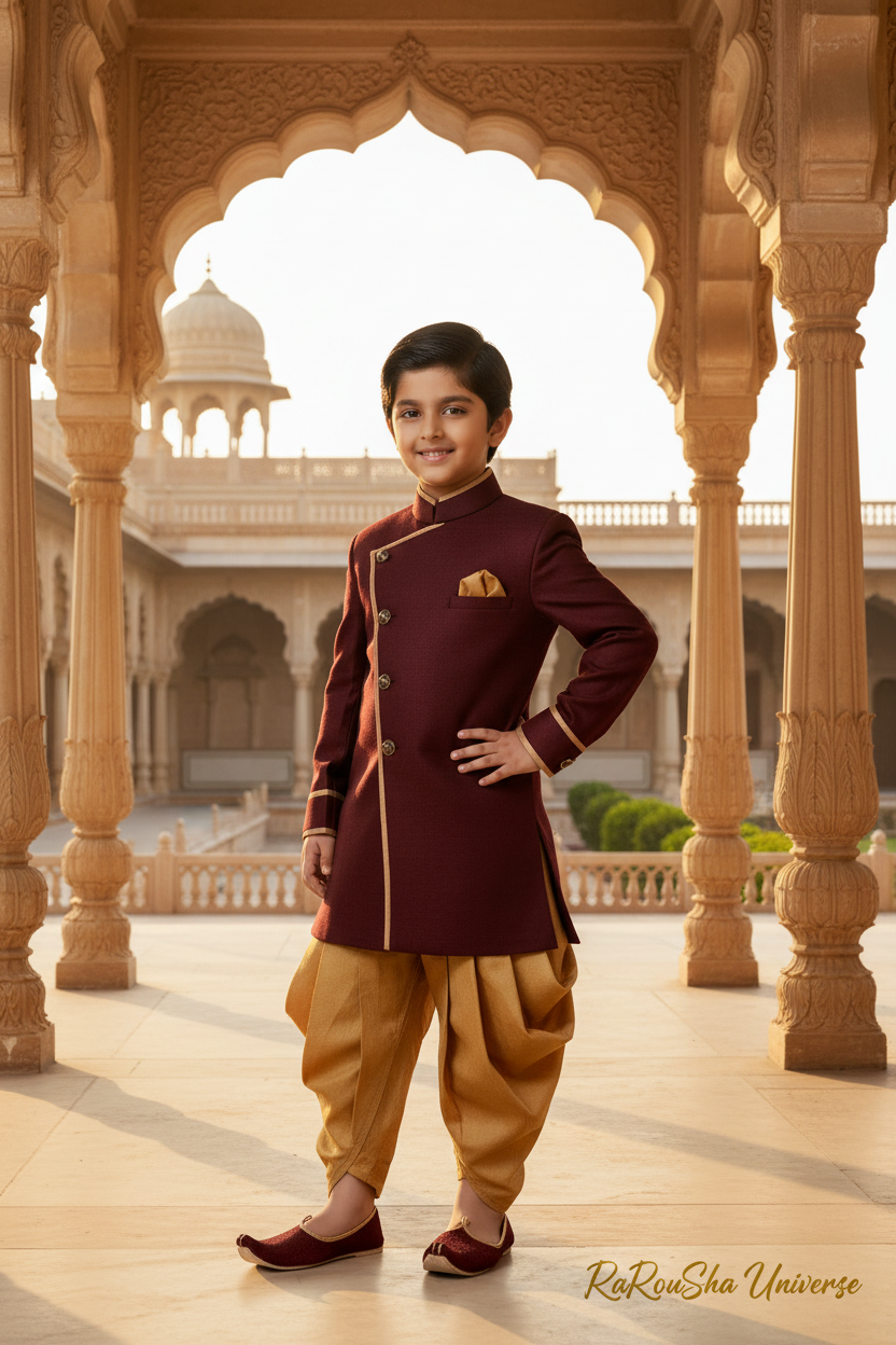 Raja Boys Sherwani Bordeaux Goud - Foto 2