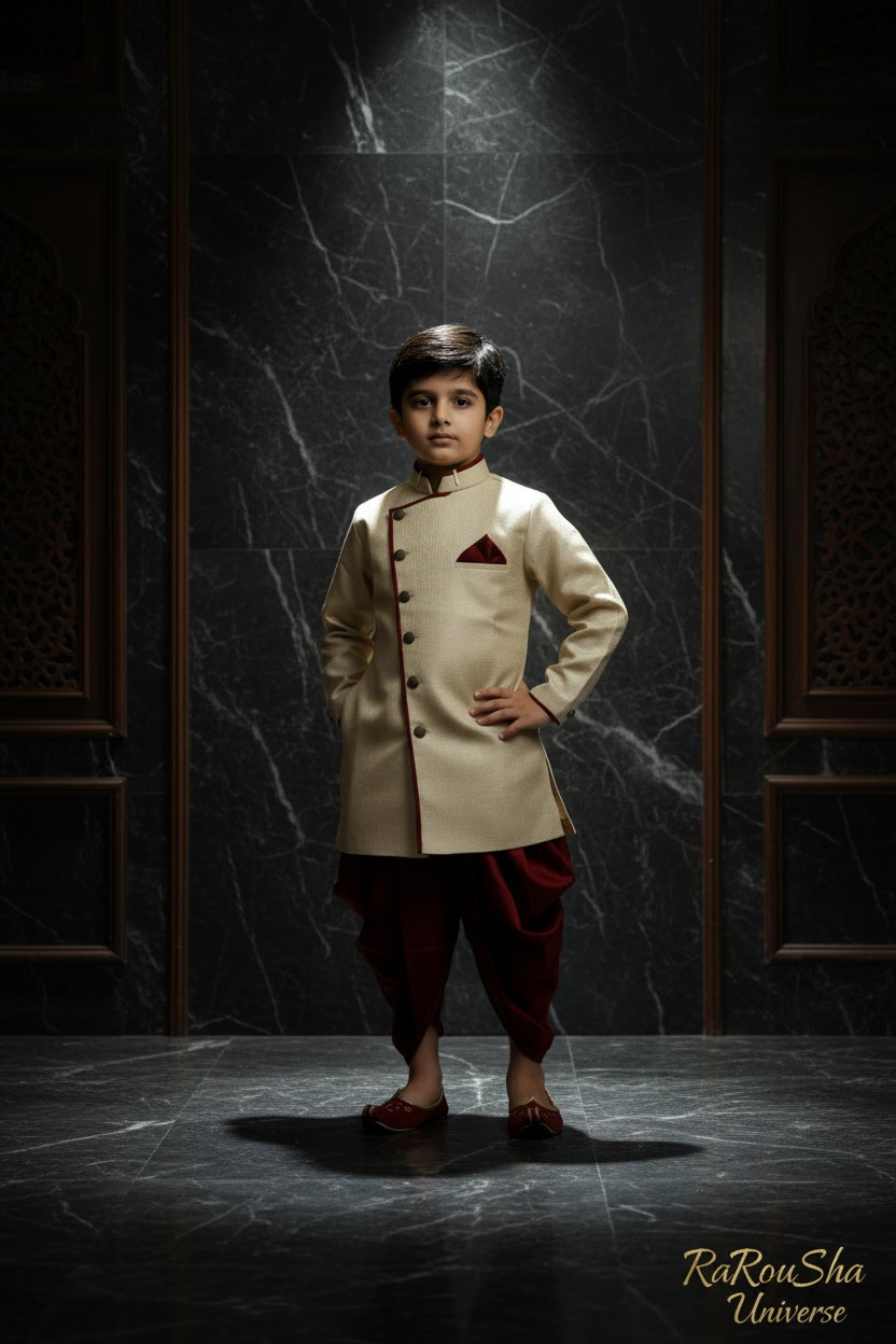 Raja Boys Sherwani Creme Bordeaux - Foto 1