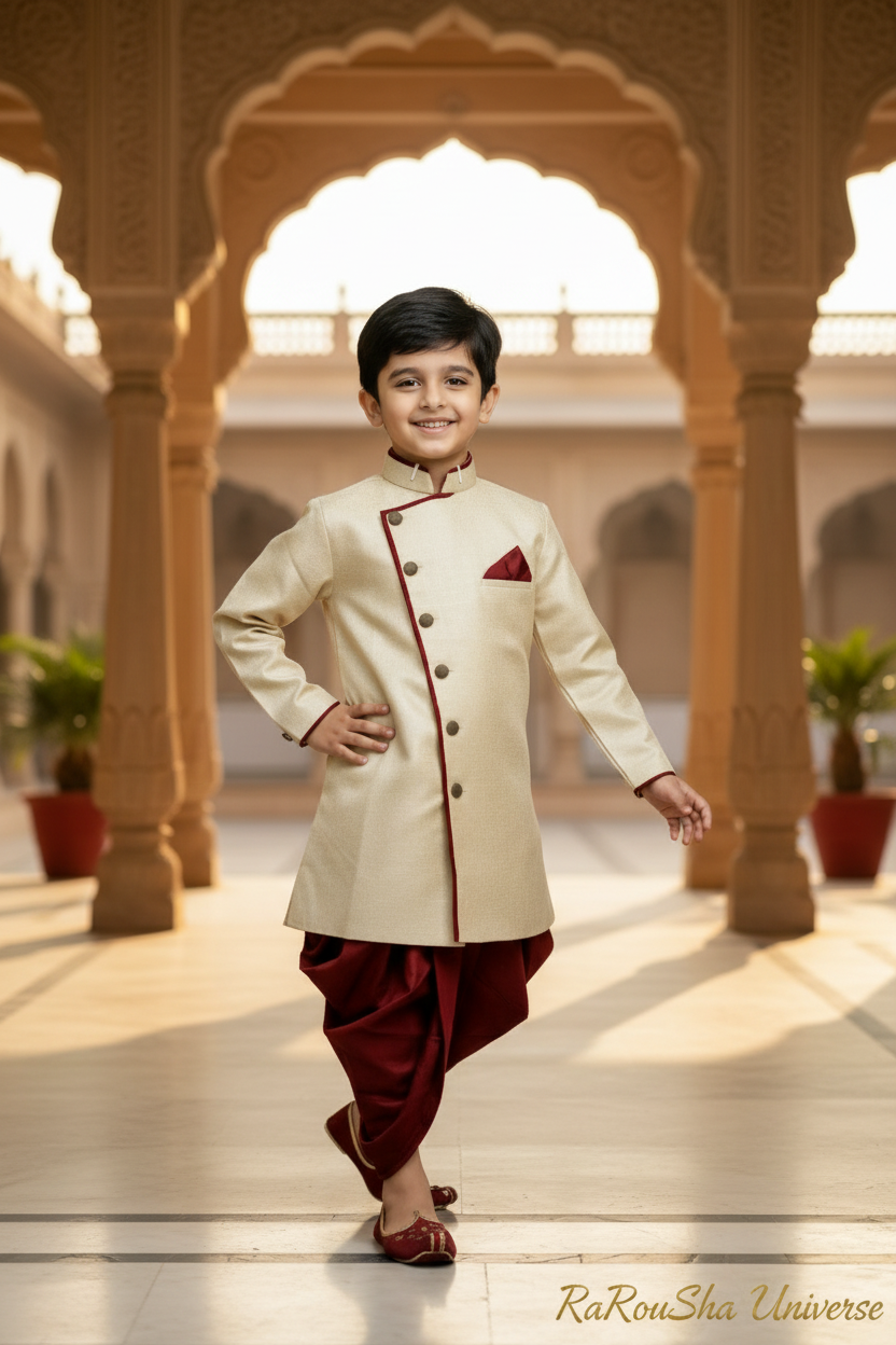 Raja Boys Sherwani Creme Bordeaux - Foto 2