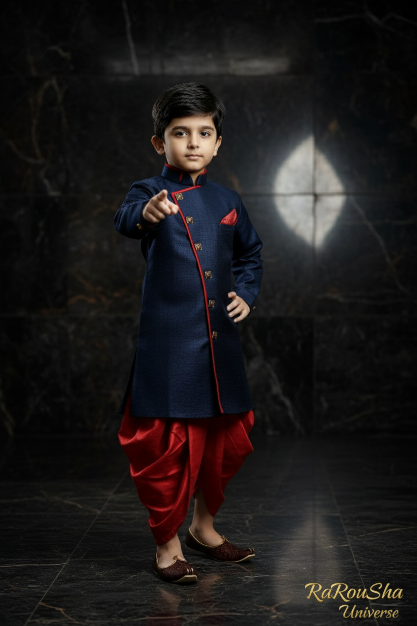 Raja Boys Sherwani Navy Rood - Foto 1
