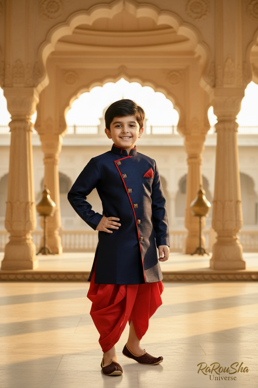 Raja Boys Sherwani Navy Rood - Foto 2