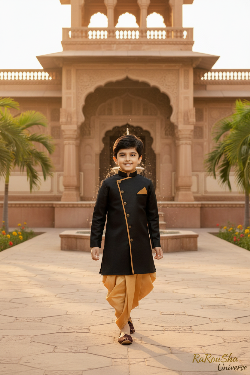 Raja Boys Sherwani Zwart Goud - Foto 2