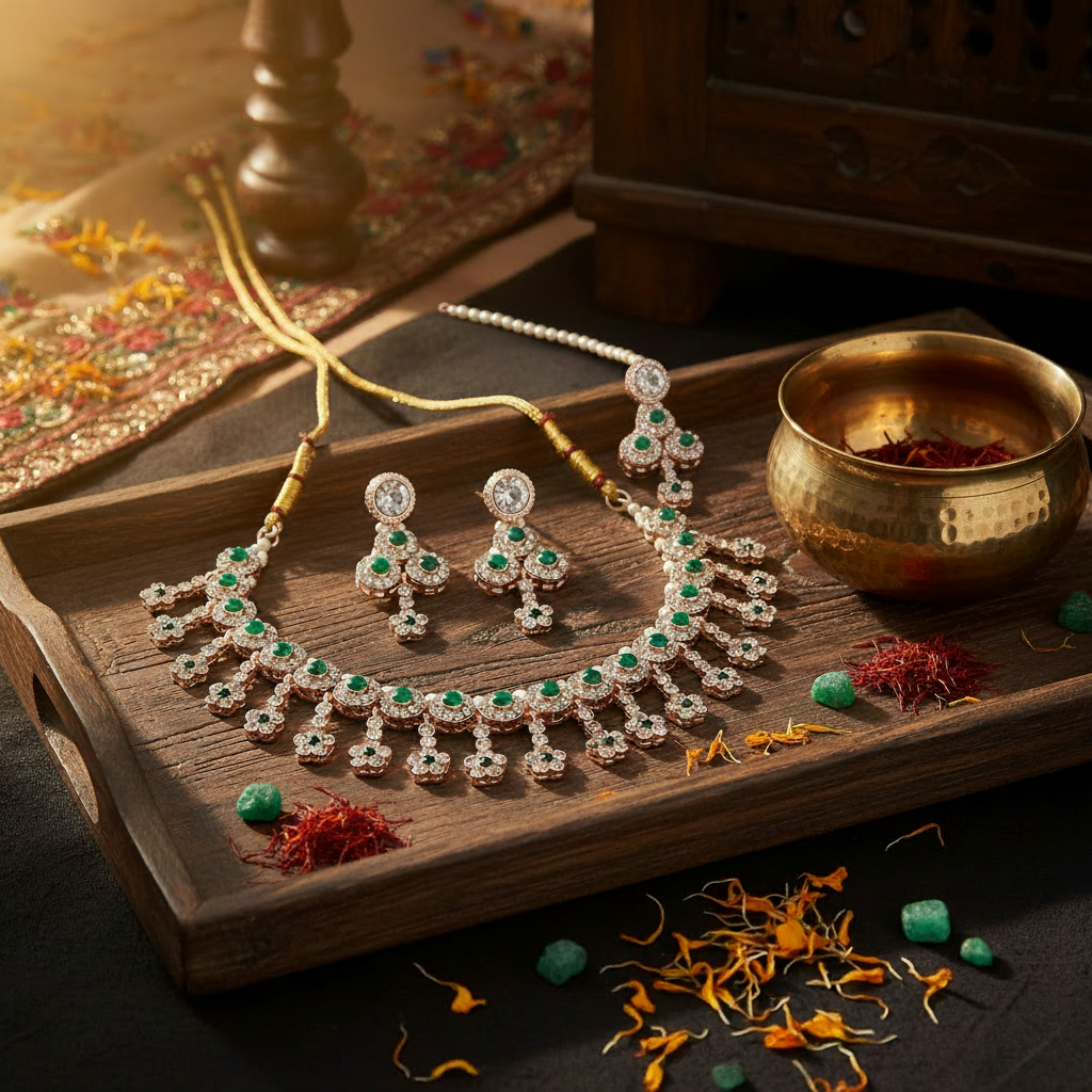 Rose Gold Patwa - Saffraan met maang tikka